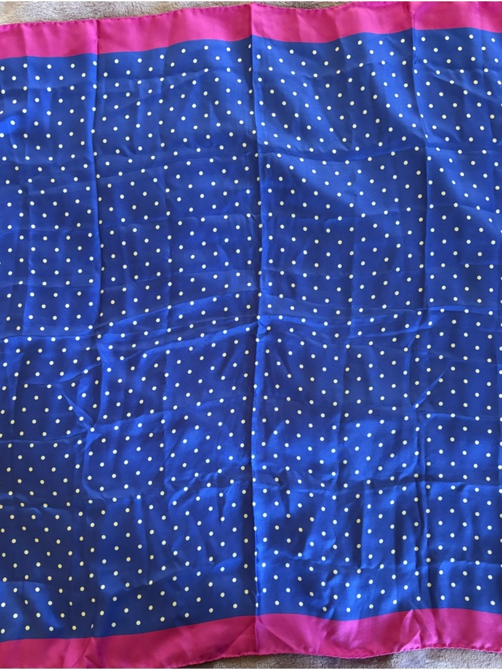 Moschino Blue Polka Dot Scarf with Fuchsia Border
